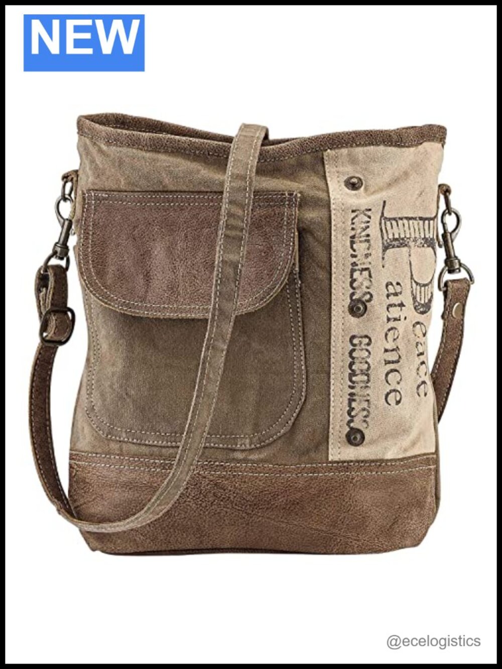 Upcycled Canvas Tote, Planet Friendly, Adjustable Crossbody Strap, Zip Closure
